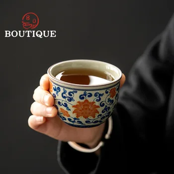 Retro Antiga Olaria De Barro Vidrado De Cerâmica Vermelha Xícara (Chá) De Luxo Tigela De Chá De Cheiro Copa Tigela De Chá Oolong Chá Chinês Conjunto De Equipamentos De Ornamentos