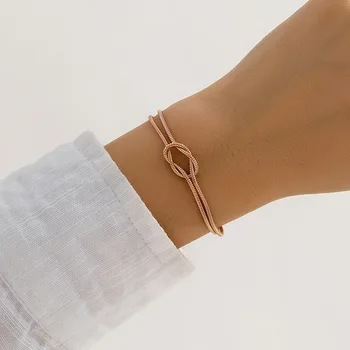 Rodada dupla de cobra cadeia nó bracelete pulseira de aço inoxidável para as mulheres minimalista, simples impermeável jóias de novo no