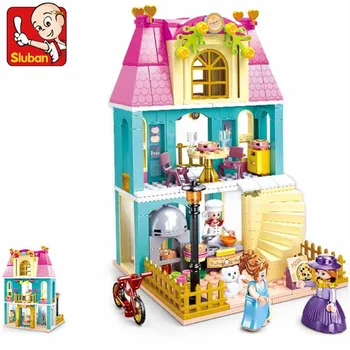 Sluban Princesa Cidade Blocos de Construção de Casa de Pizza Castelo de Amigos, Figuras de Sonho cor-de-Rosa Modelo de Tijolos de Brinquedos Educativos para Crianças 287PCS