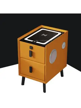 Smart mesa de cabeceira em madeira maciça de armazenamento de armazenamento de gabinete ultra-estreito simples luz de luxo, mini carregamento sem fios da impressão digital de bloqueio