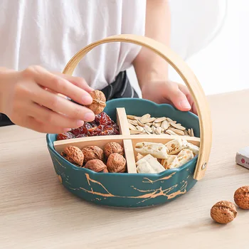 Série Gold cerâmica de mão dividido prato de fruta frutas secas inventário de coração doce lanche de armazenamento de caixa de porca prato nórdicos placa