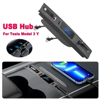 Tesla Model 3 Y Estação de Ancoragem 30W PD Tipo C Hub Hub Central Carregador de Extensão de Console USB Smart Sensor do DIODO emissor de 2023 Shunt U3R7