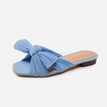 Verão Doce Sandálias Conforto Macio Mulheres Sapatos de Borboleta, nó-Sandalias Design Plissado Chinelos de quarto Sólido Zapatos Para Mujeres