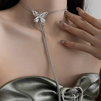 Y2K Borboleta Borla Colar das Mulheres do Longa de Cintura Cadeia coreano de Luxo Revestimento de Metal Cadeia de Camisola Peito Cadeia Elegante Gargantilha