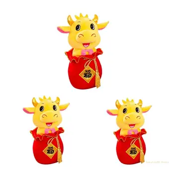 Y4UD Brinquedo de Pelúcia Ano Novo Bezerro de Animais Chinês Vermelho Bezerro de Pelúcia atraente Realista Casa Confortável Ornamento